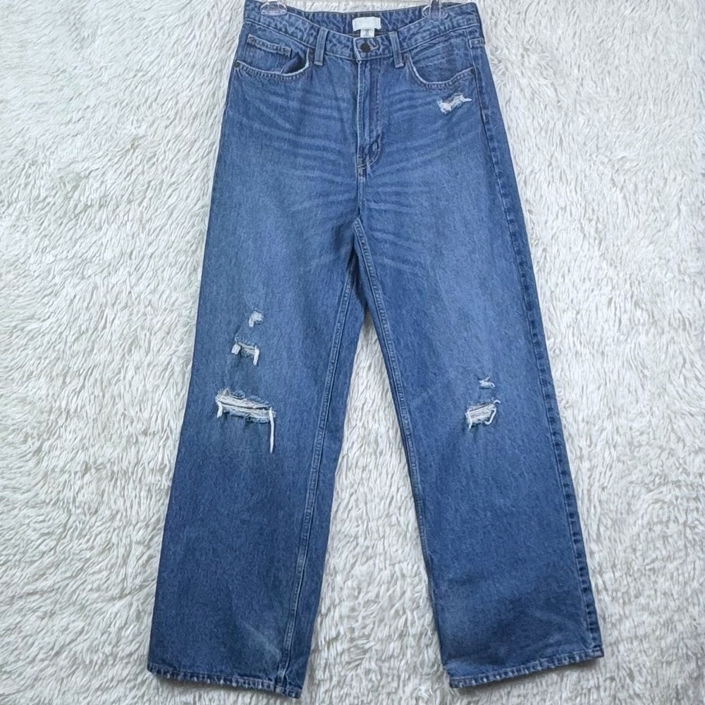 H&M Distressed High Rise Wide Leg Jeans Size 8